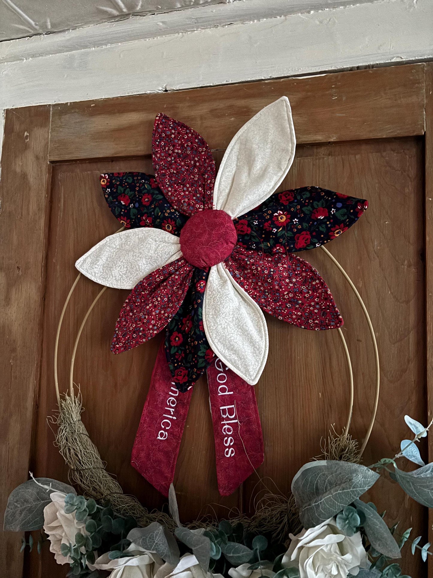 Patriotic Fabric Flower Door Hanger