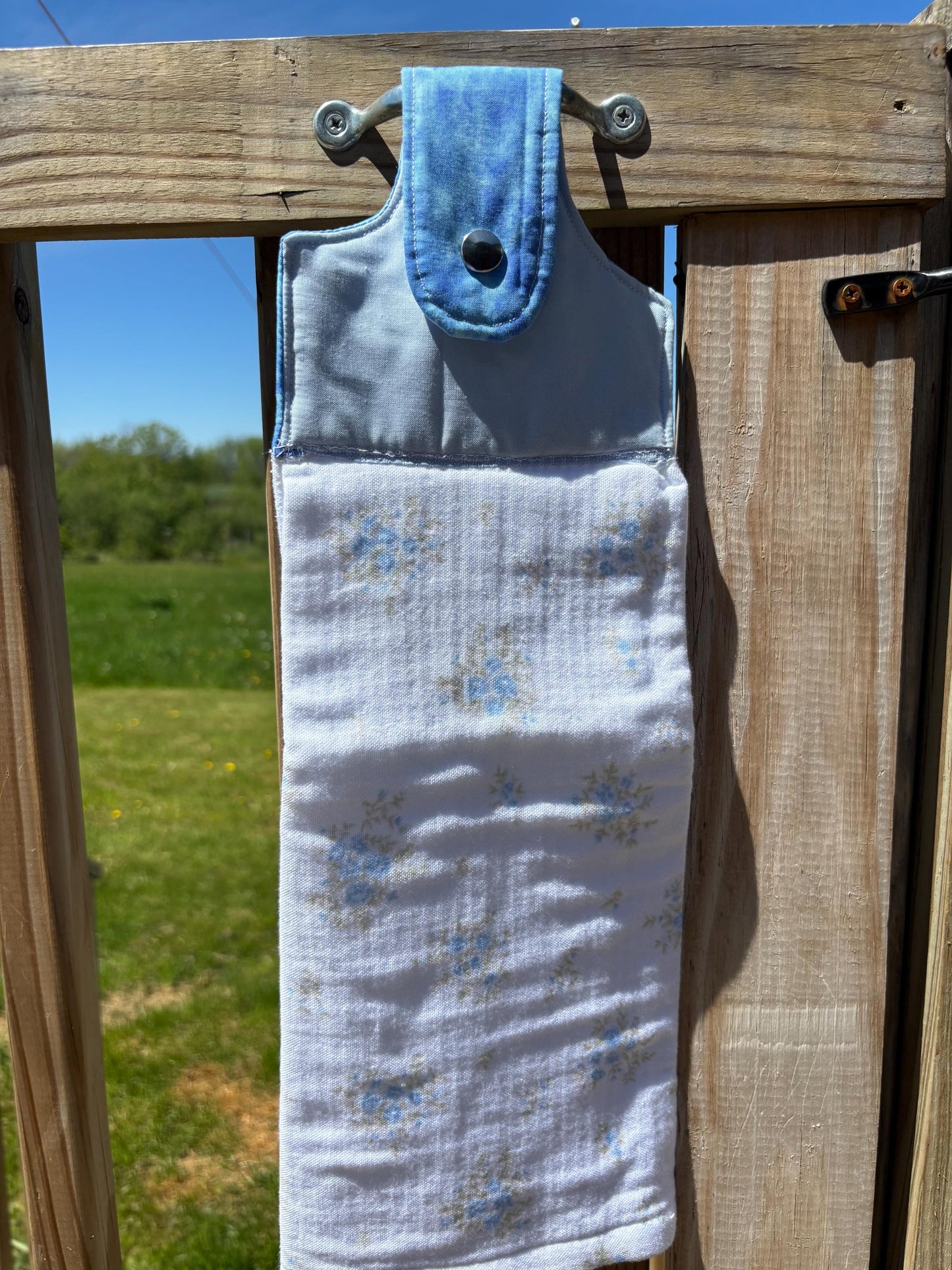 Floral Hanging Hand Towel with Dish Cloth | Blue Cottage Kitchen Decor | Oven Handle Towel