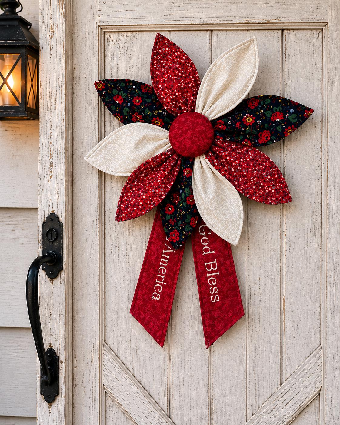 Patriotic Fabric Flower Door Hanger
