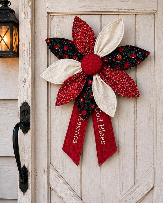 Patriotic Fabric Flower Door Hanger