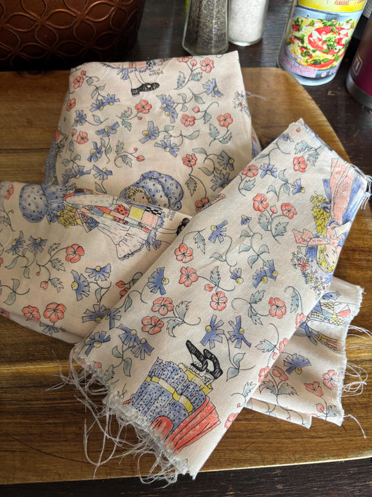Vintage Holly Hobbie Fabric Lot with Handmade Child's Dress | 1970s Cotton Print