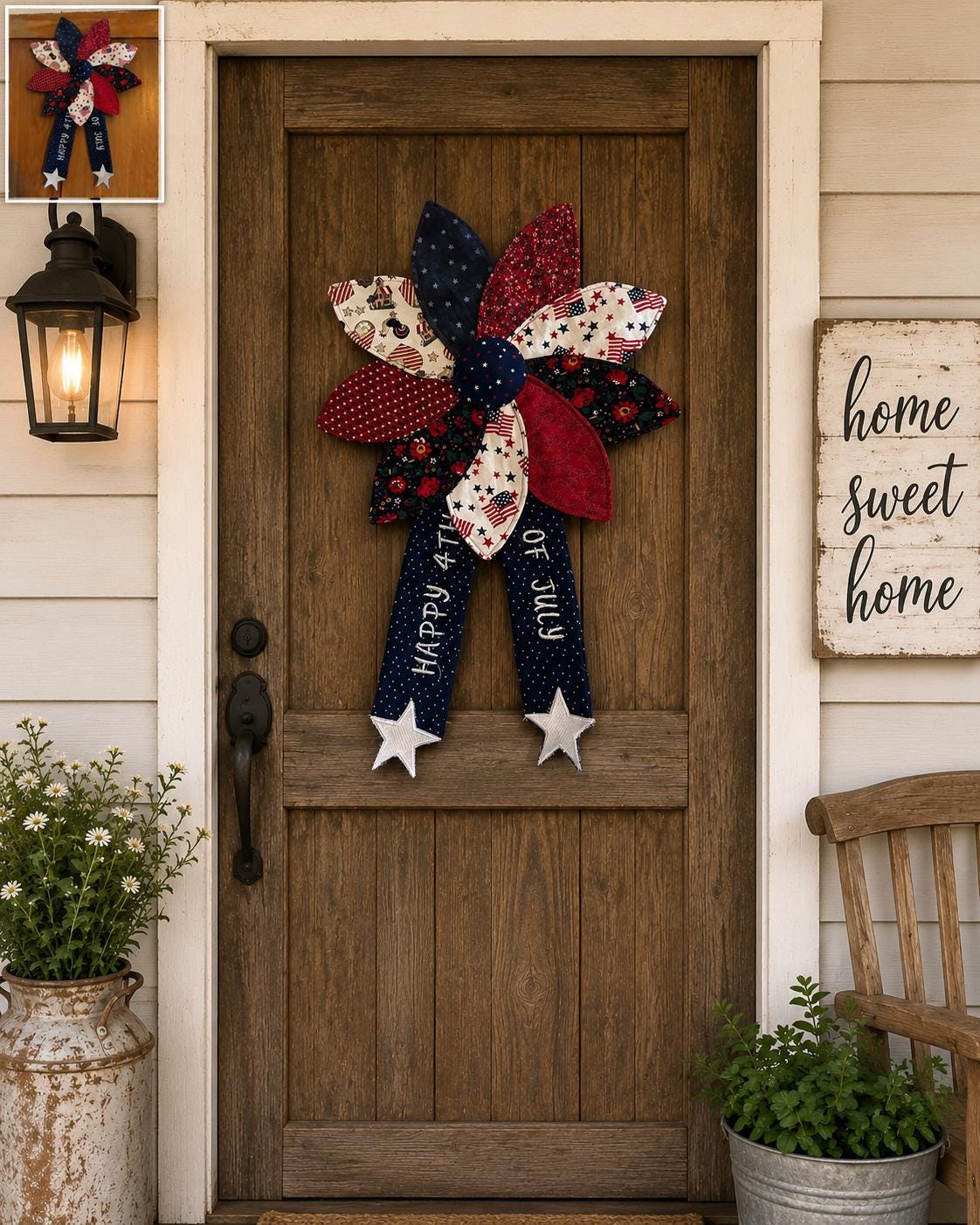 Patriotic Fabric Flower Door Hanger