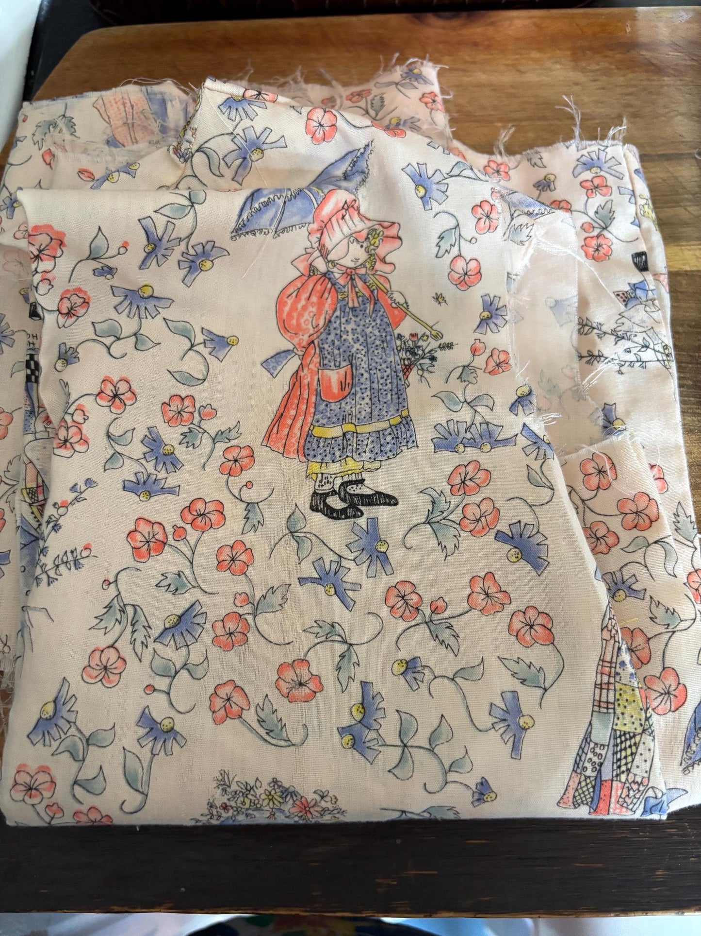 Vintage Holly Hobbie Fabric Lot with Handmade Child's Dress | 1970s Cotton Print
