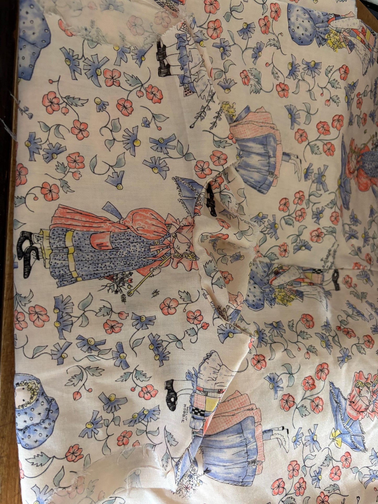 Vintage Holly Hobbie Fabric Lot with Handmade Child's Dress | 1970s Cotton Print