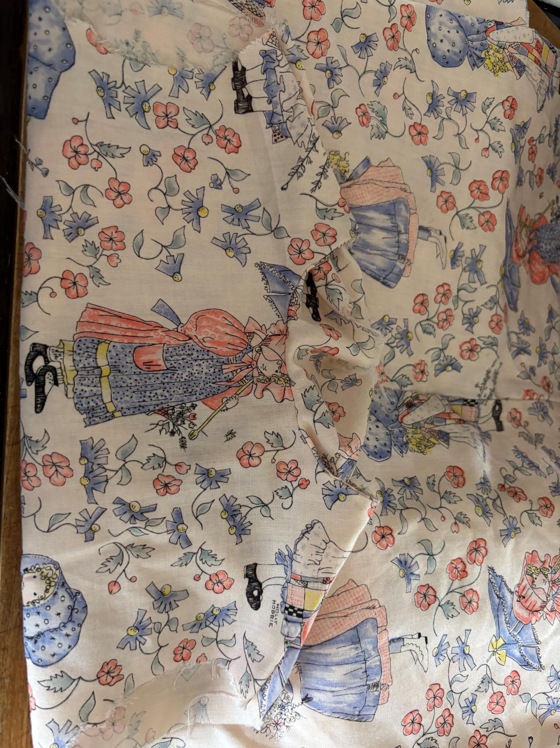 Vintage Holly Hobbie Fabric Lot with Handmade Child's Dress | 1970s Cotton Print