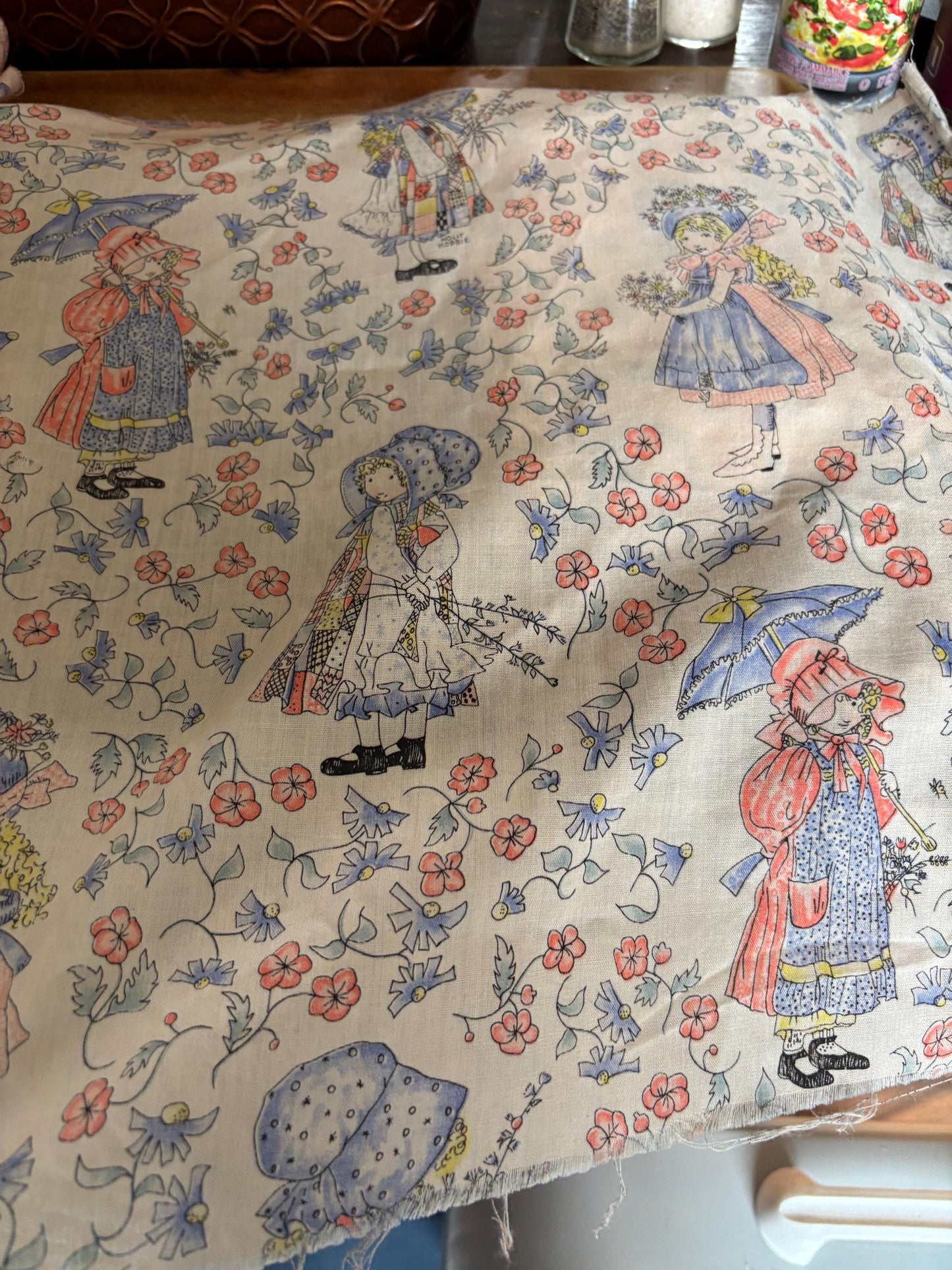 Vintage Holly Hobbie Fabric Lot with Handmade Child's Dress | 1970s Cotton Print