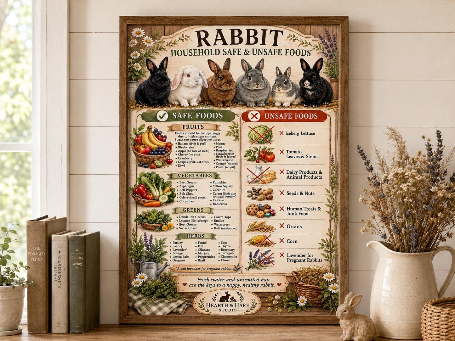 Rabbit Safe Unsafe Foods Chart | Farmhouse Bunny Care Guide (Digital Download)