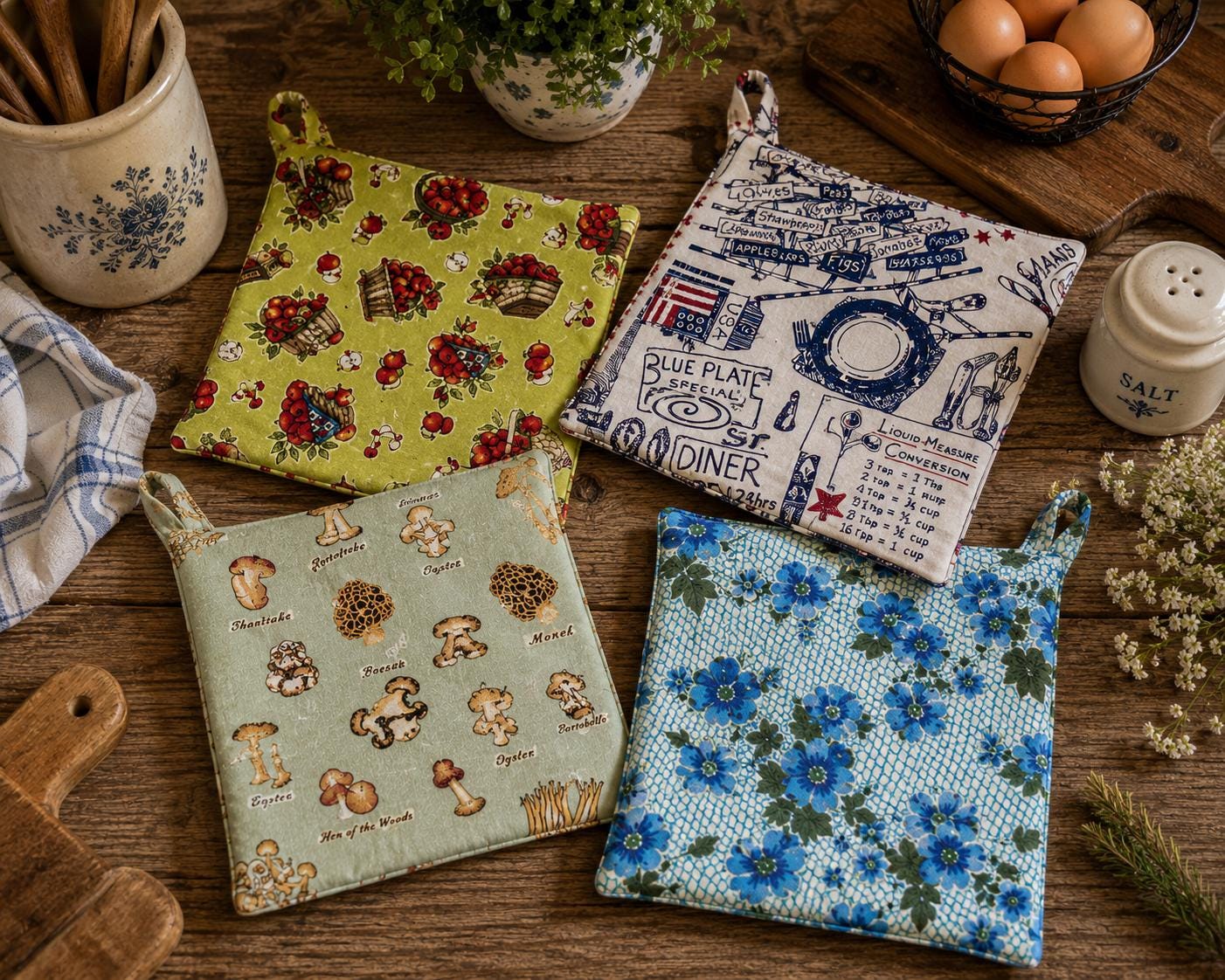 Handmade Pot Holder Sets | Farmhouse Kitchen Decor | Insulated with Mook Fabrics Heat-Tex®