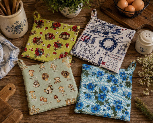 Handmade Pot Holder Sets | Farmhouse Kitchen Decor | Insulated with Mook Fabrics Heat-Tex®