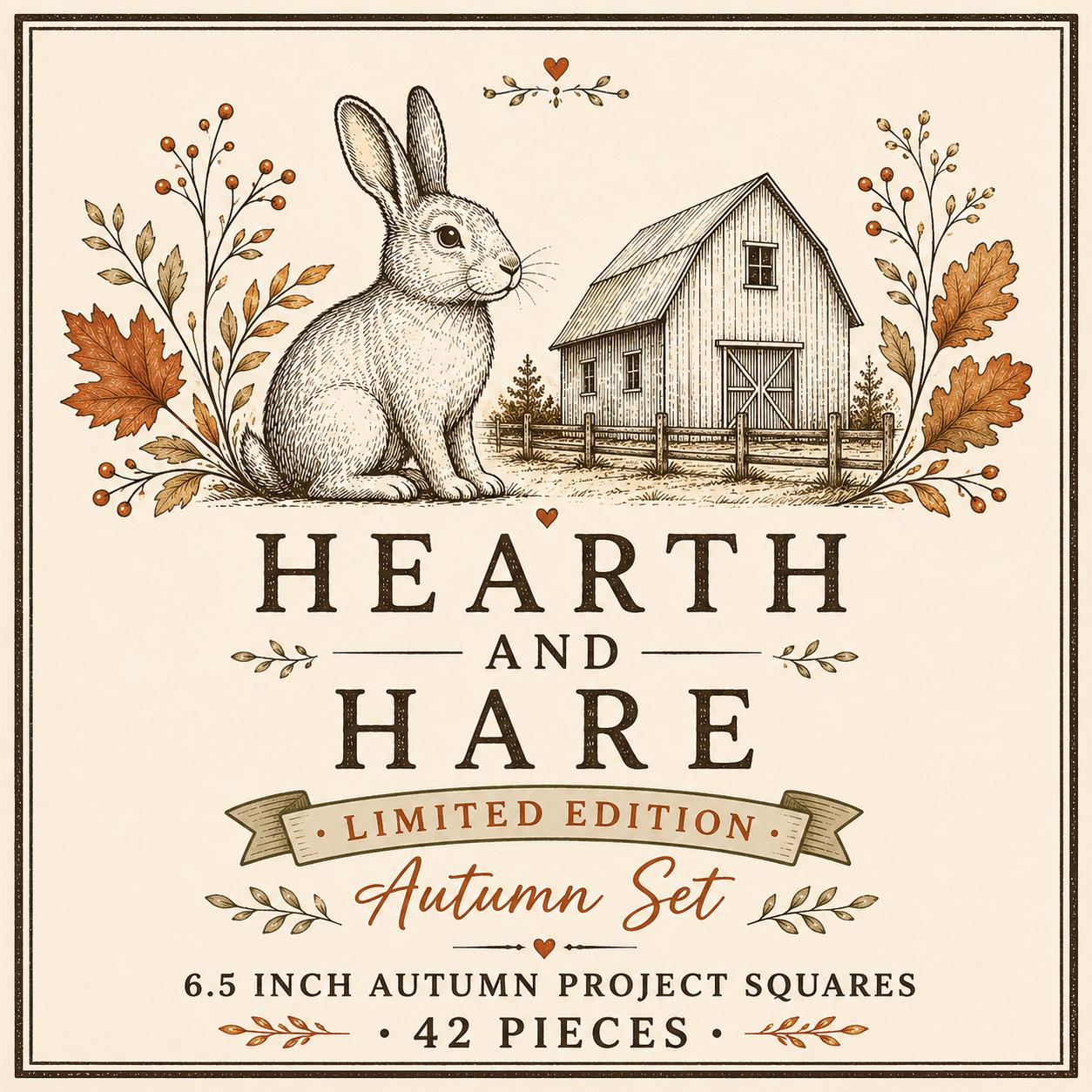 Autumn at Windy Acres Fabric Bundle | 6.5” Autumn Project Squares | 42 Piece Cotton Quilt Fabric Pack | Hearth & Hare