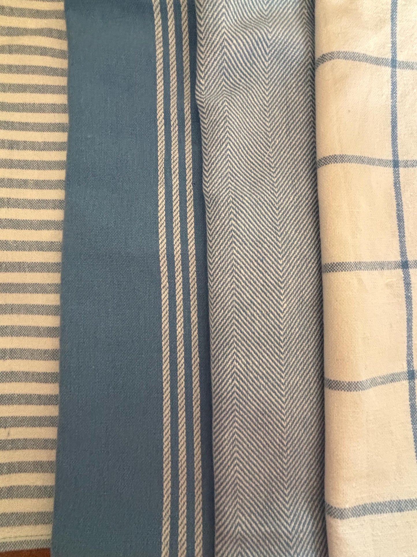 Blue Farmhouse Hanging Towels, Upcycled Reusable Cotton with Loops, 11 x 15 Inches