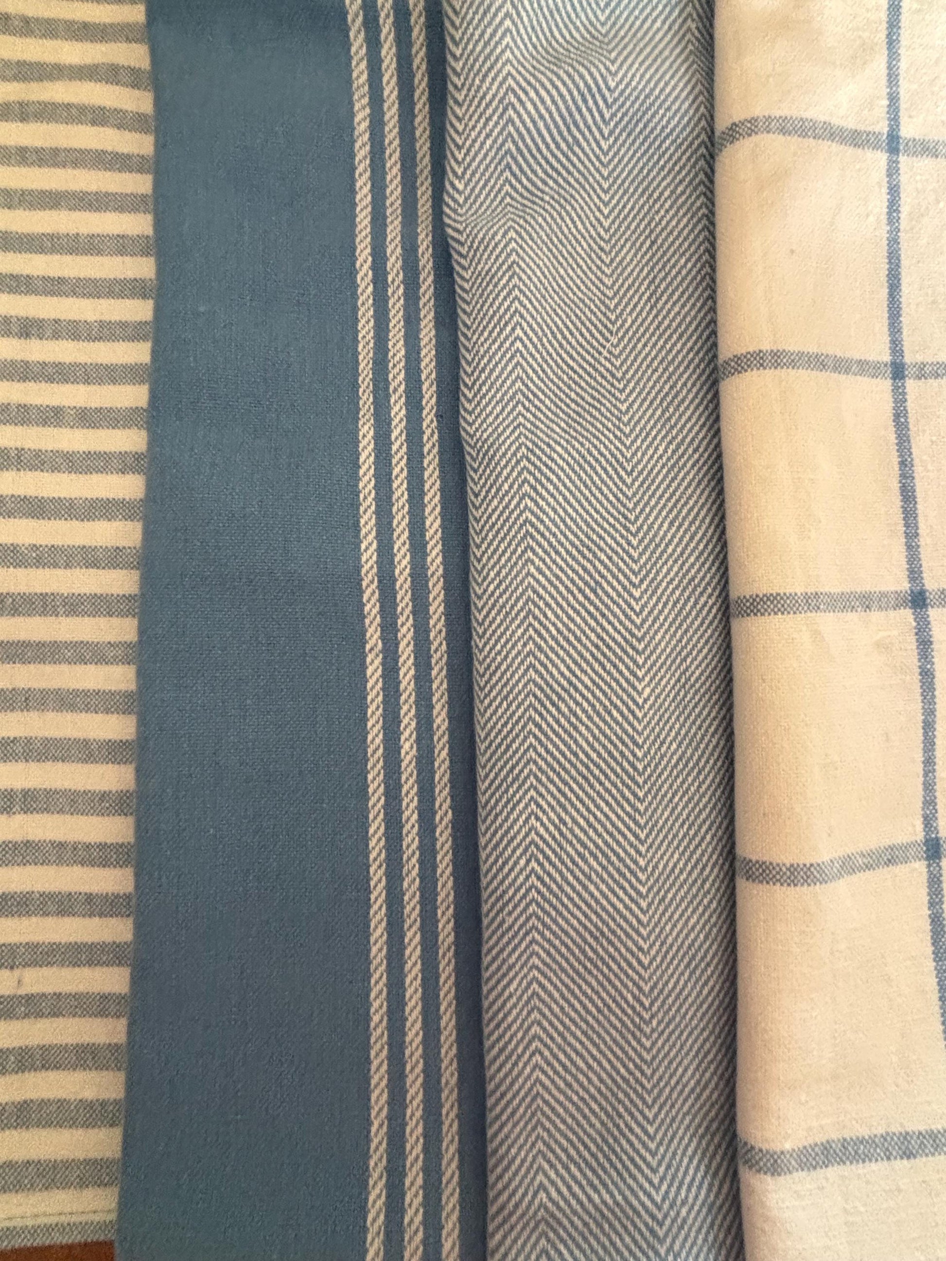 Blue Farmhouse Hanging Towels, Upcycled Reusable Cotton with Loops, 11 x 15 Inches