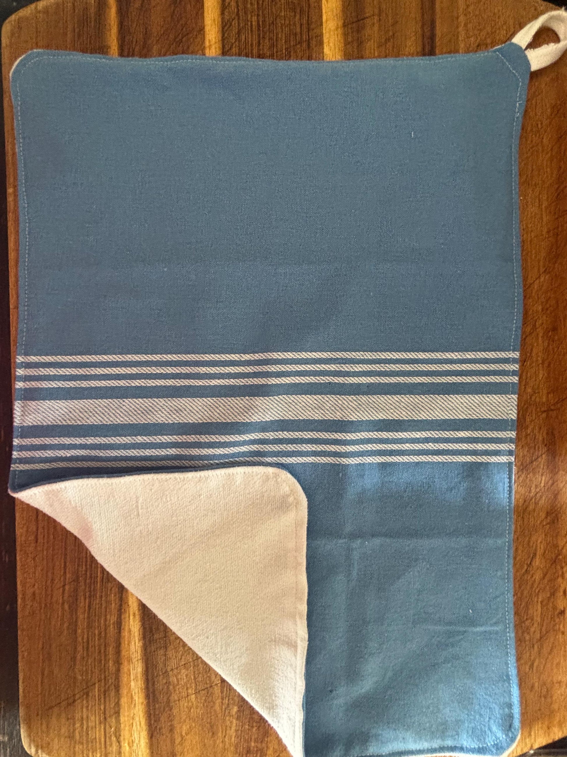Blue Farmhouse Hanging Towels, Upcycled Reusable Cotton with Loops, 11 x 15 Inches